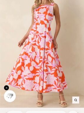 Flying Tomato Orange Maxi Dress with Pink and White Floral Print